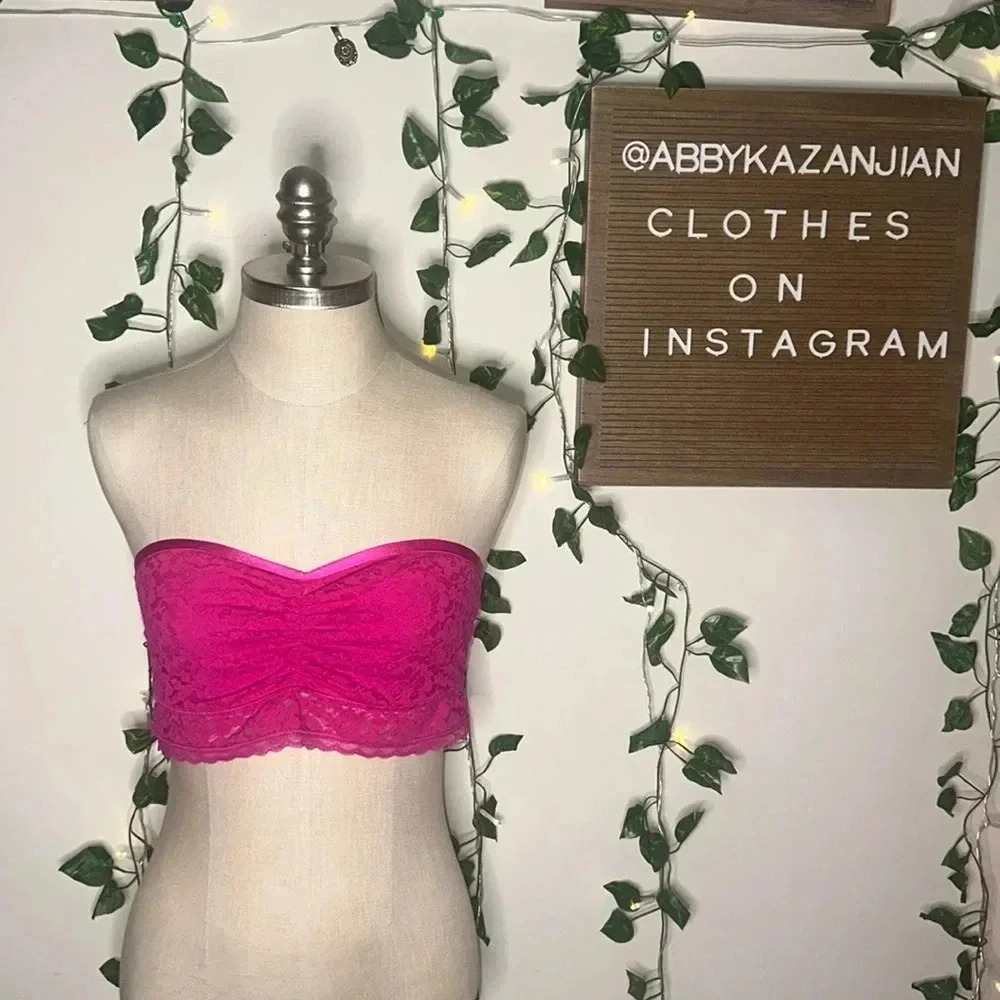 Aerie Strapless Pink Lacey Double Lined Bralette NWT